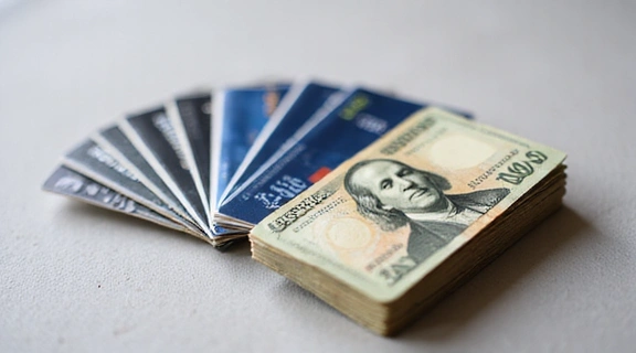 A stack of Canadian dollar bills with various credit cards and a 'Cashback' logo, symbolizing financial benefits and smart spending.