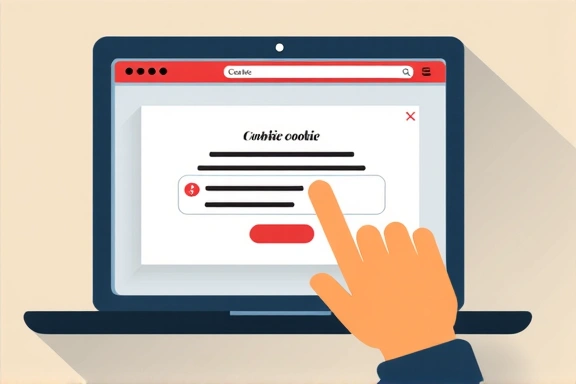 Illustration of a hand interacting with cookie consent settings on a web browser