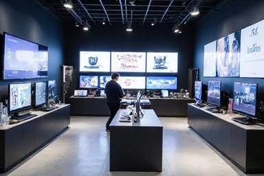 Person browsing electronics in a modern store