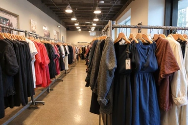 Stylish clothing items on display in a boutique