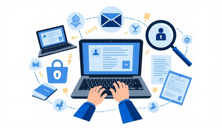 Data collection process illustration with privacy icons